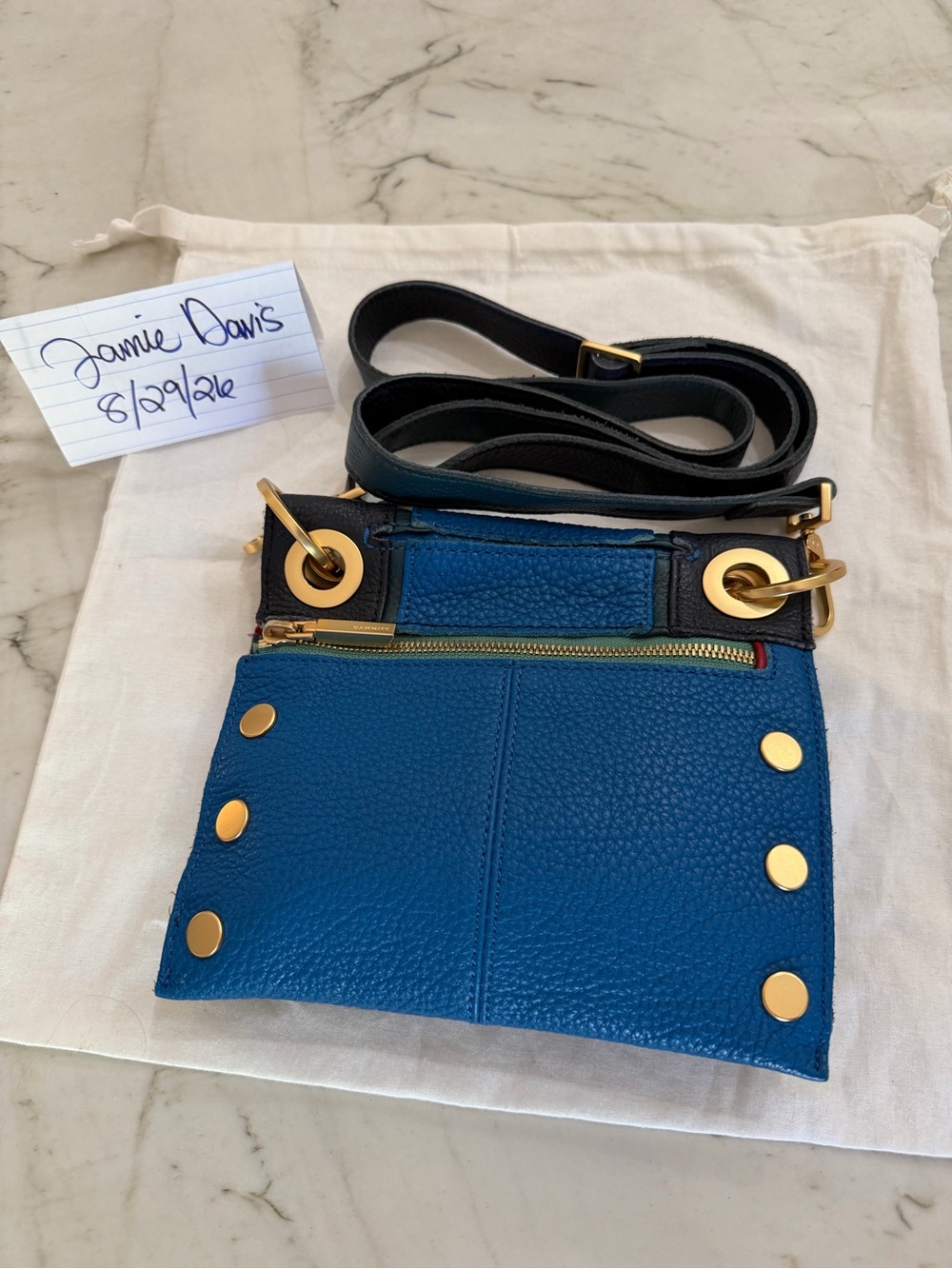 Hammitt Montana Small Toluca Blue Leather Crossbody Bag brushed Gold hardware - Picture 2 of 10
